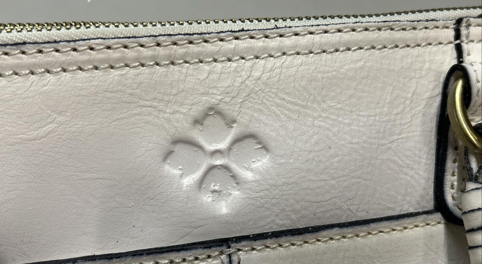 Patricia Nash Cortona Ivory Woven Leather Tote Bag with Tassel Charm