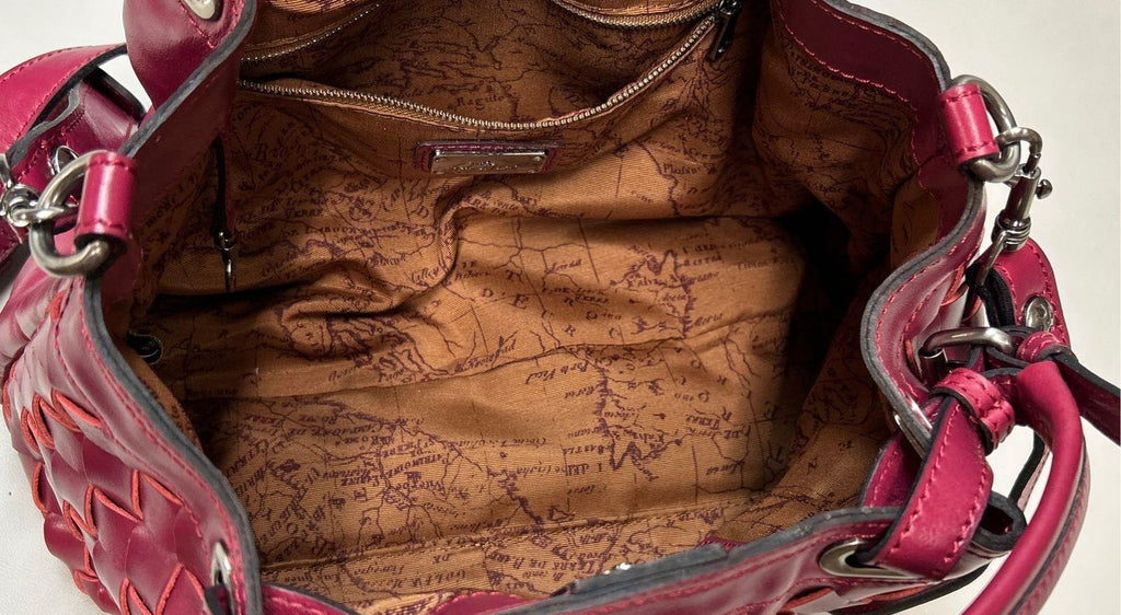 Patricia Nash Rometta Magenta Woven Leather Satchel Tote Bag