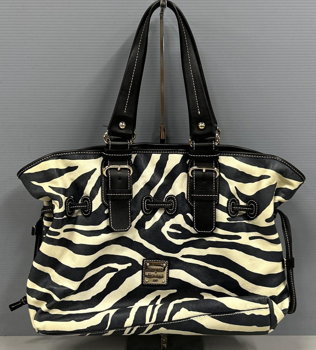 Dooney & Bourke Zebra Print Satchel Handbag with Leather Trim