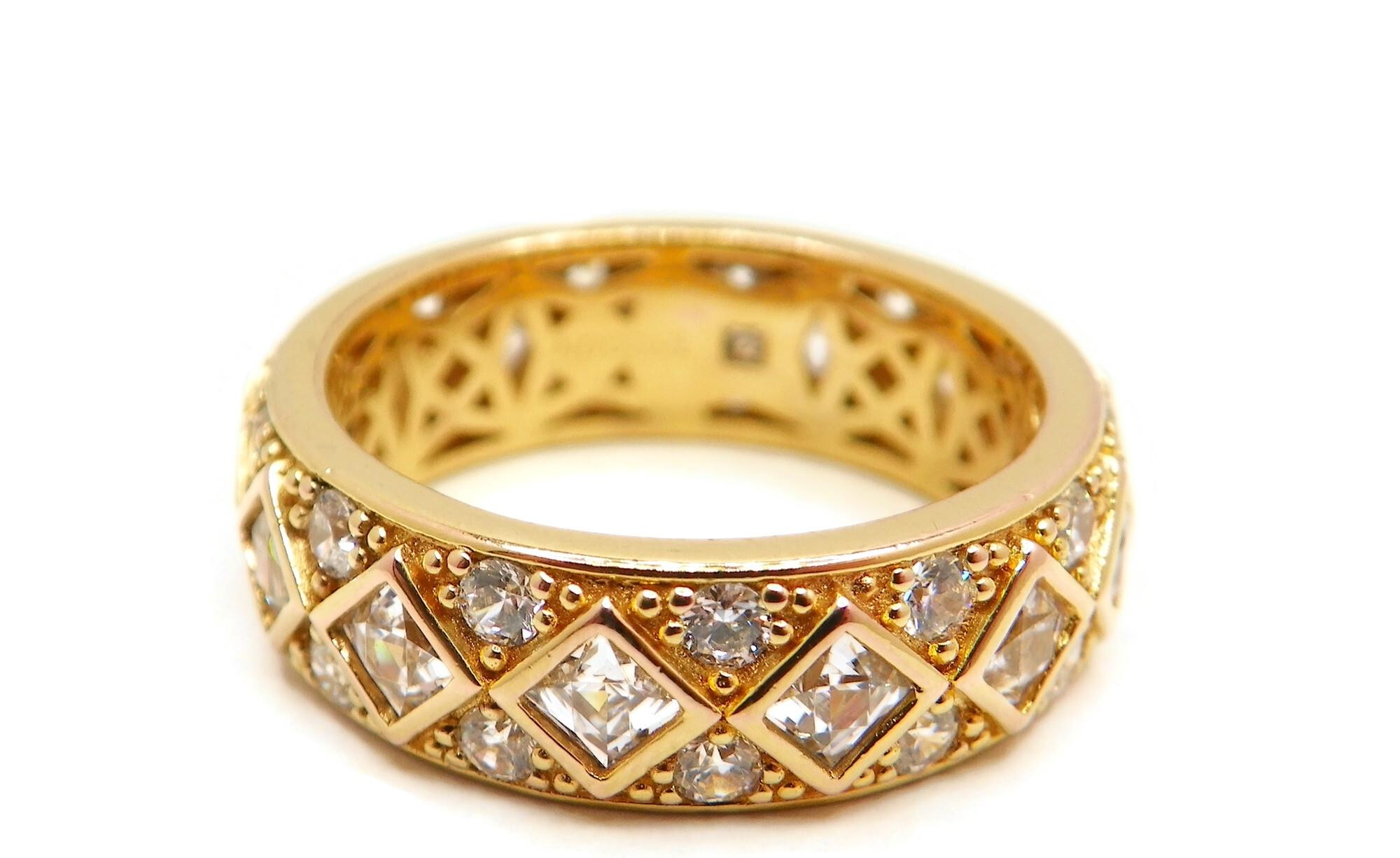 Tycoon Designer 7.4g 925 14K Gold Plated Sim Diamond (CZ) Wide Band Ring Sz 9