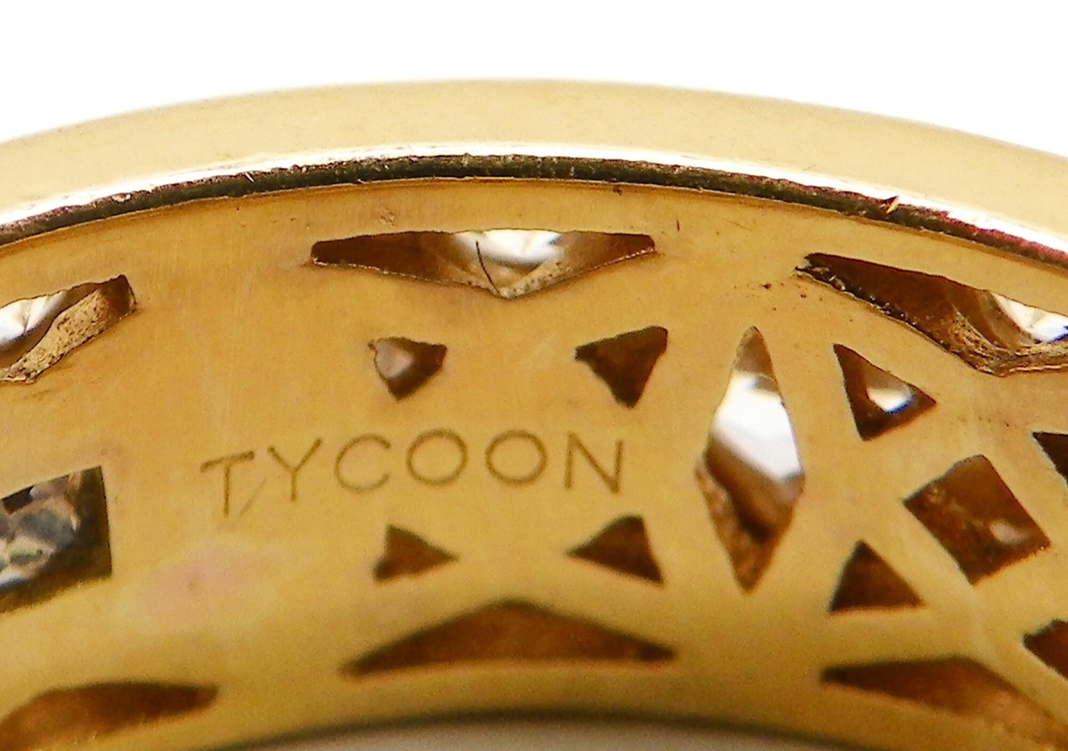 Gold-plated wide band ring with simulated diamond cubic zirconia, view 6