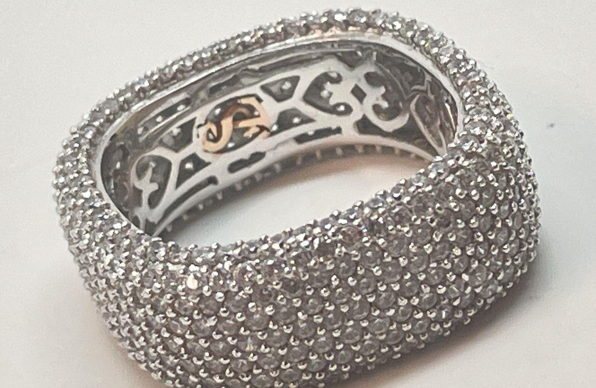 Suzy Levian Sterling Silver Square Pave Statement Ring