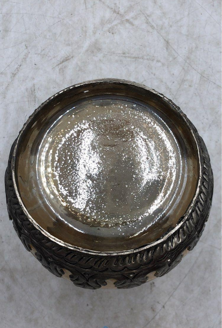 Vintage German Smoky Cut Glass Decanter with Silver Overlay | Heavy Decorative Bottle