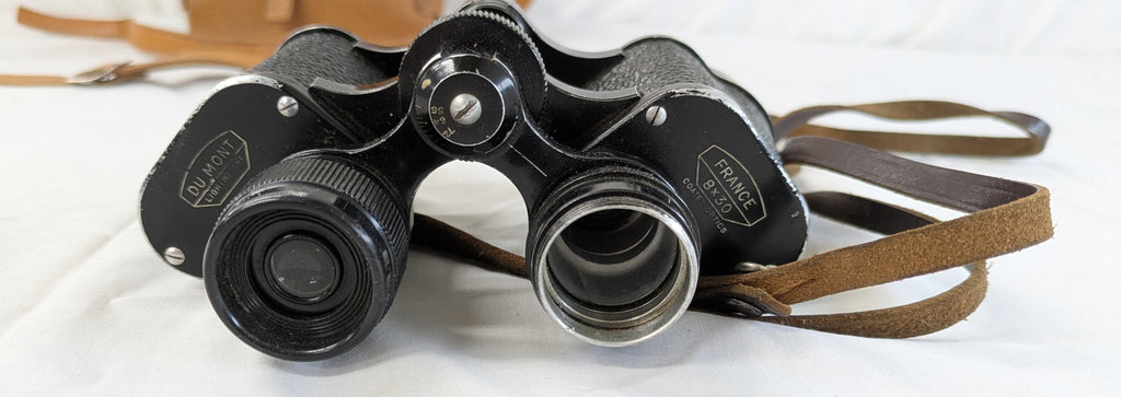 Vintage Dumont 8x30 Black Binoculars with Brown Case | Made in France Parts or Repair
