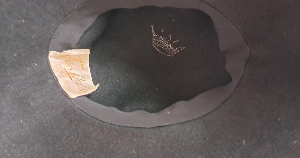 (SOLD) Vintage Jan Leslie Custom Design Black Velvet Hat with Feather Trim