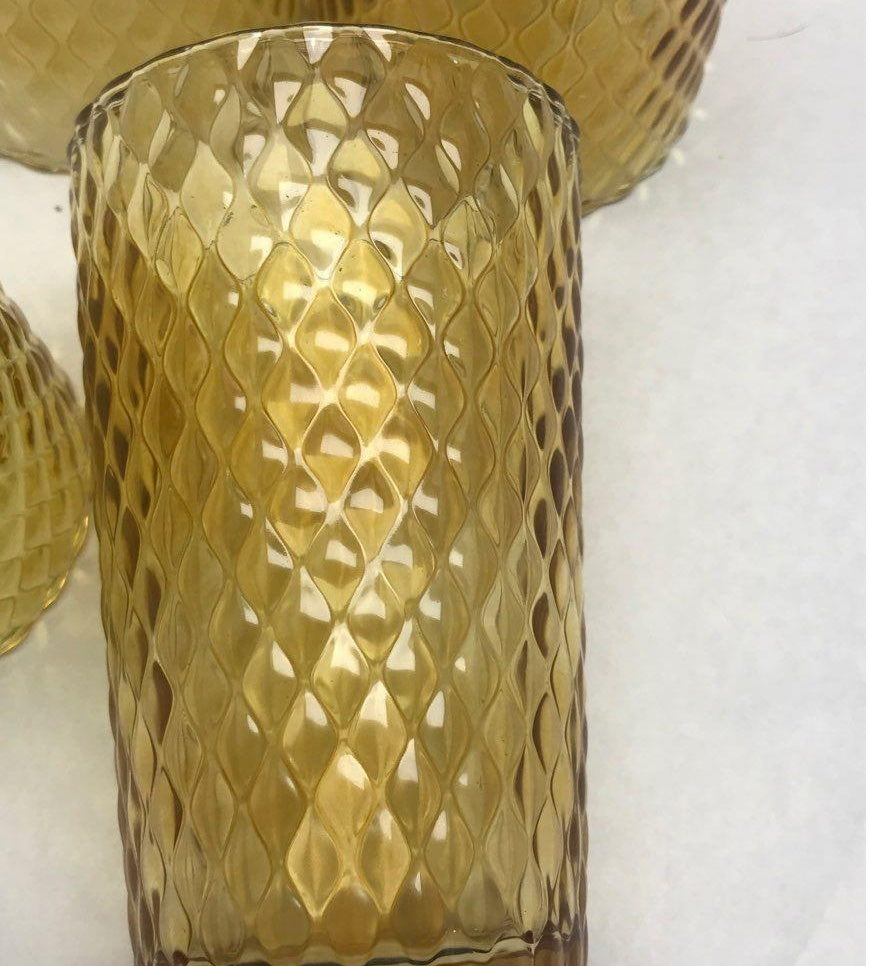 AGE REVIEW Amber Diamond Optic Drinking Glasses Set of 4 Textured Tumbler Cups