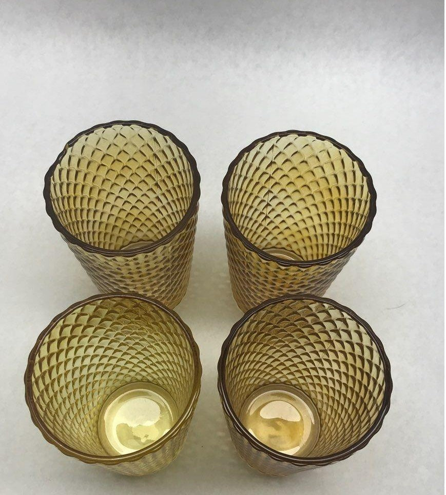 AGE REVIEW Amber Diamond Optic Drinking Glasses Set of 4 Textured Tumbler Cups