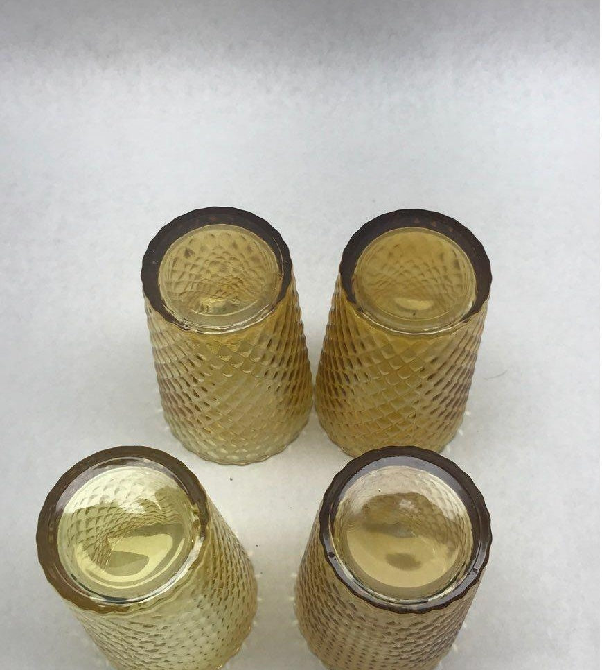 AGE REVIEW Amber Diamond Optic Drinking Glasses Set of 4 Textured Tumbler Cups