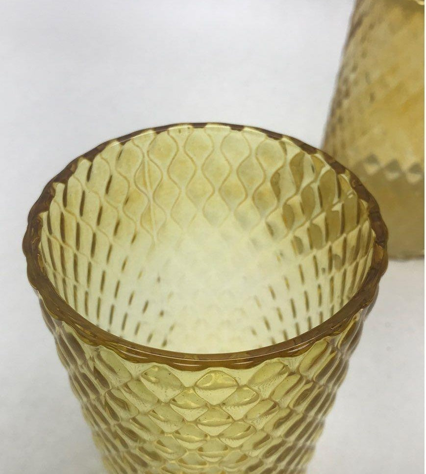 AGE REVIEW Amber Diamond Optic Drinking Glasses Set of 4 Textured Tumbler Cups