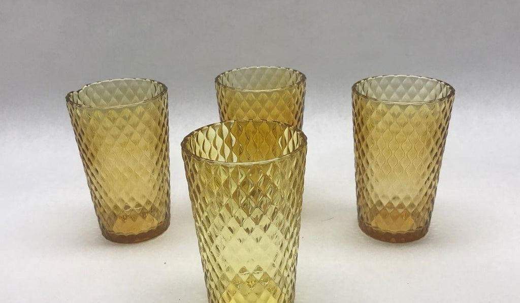 AGE REVIEW Amber Diamond Optic Drinking Glasses Set of 4 Textured Tumbler Cups