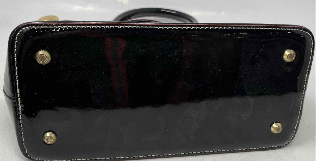 Arcadia Black Engraved Patent Leather Satchel Bag | Double Handle Zip Top Designer Handbag