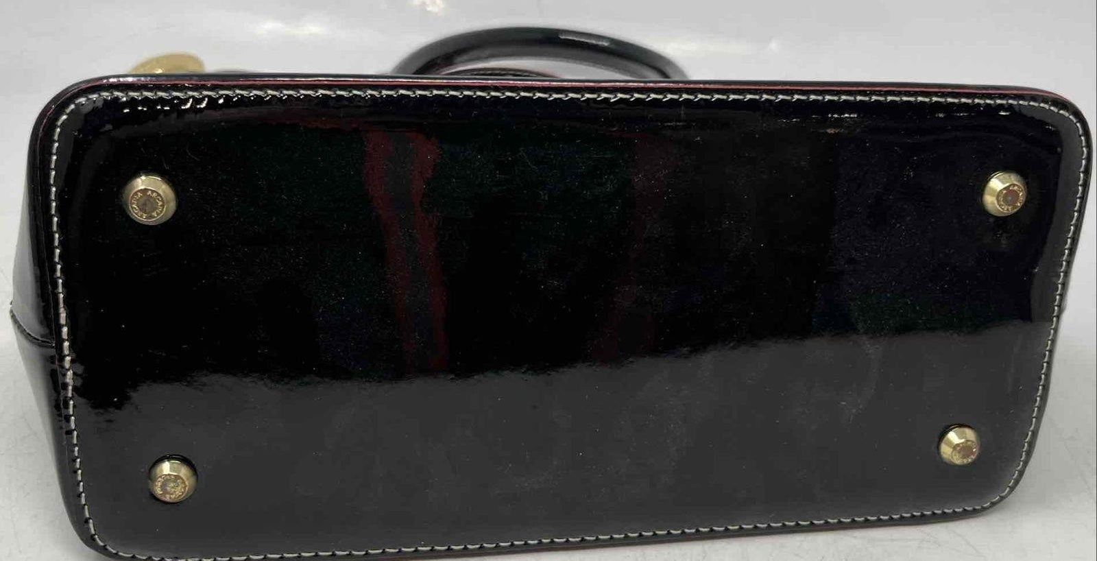 Arcadia Black Engraved Patent Leather Satchel Bag | Double Handle Zip Top Designer Handbag
