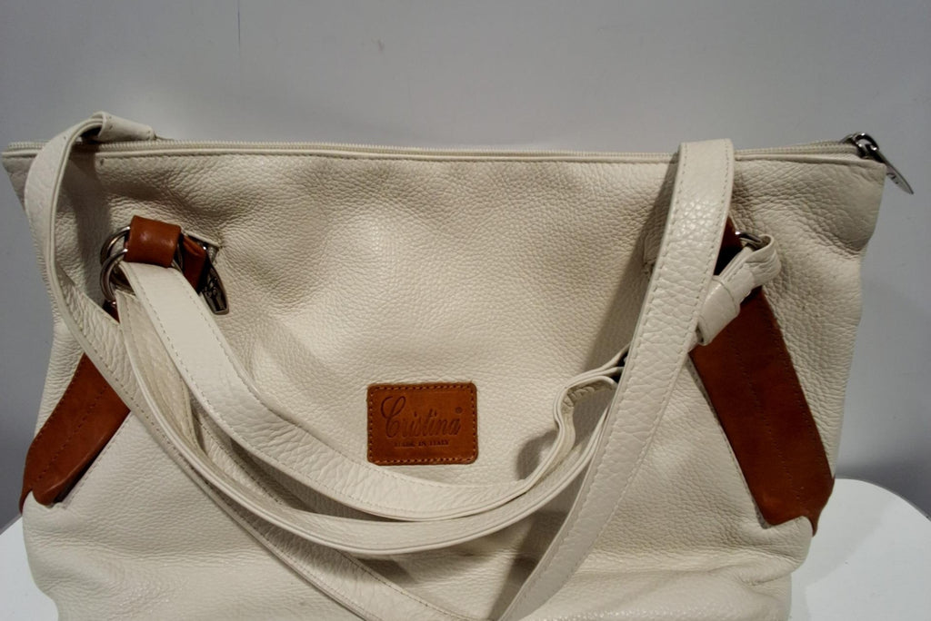 Cristina Cream Italian Leather Shoulder Bag, Slouchy Tote with Adjustable Strap