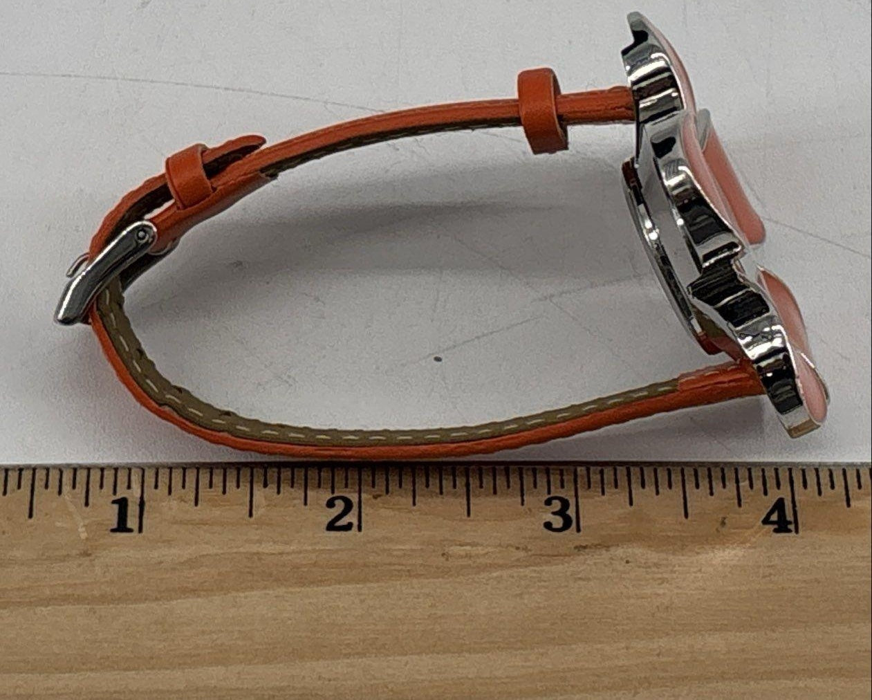 Daisy Flower Orange Leather Band Women's Watch (For Repair or Parts)
