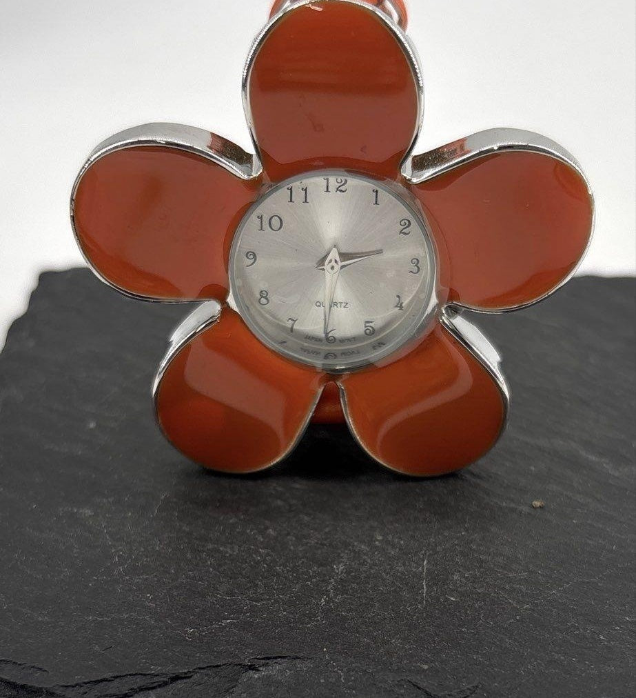 Women's daisy flower watch with orange band, for repair or parts, view 5