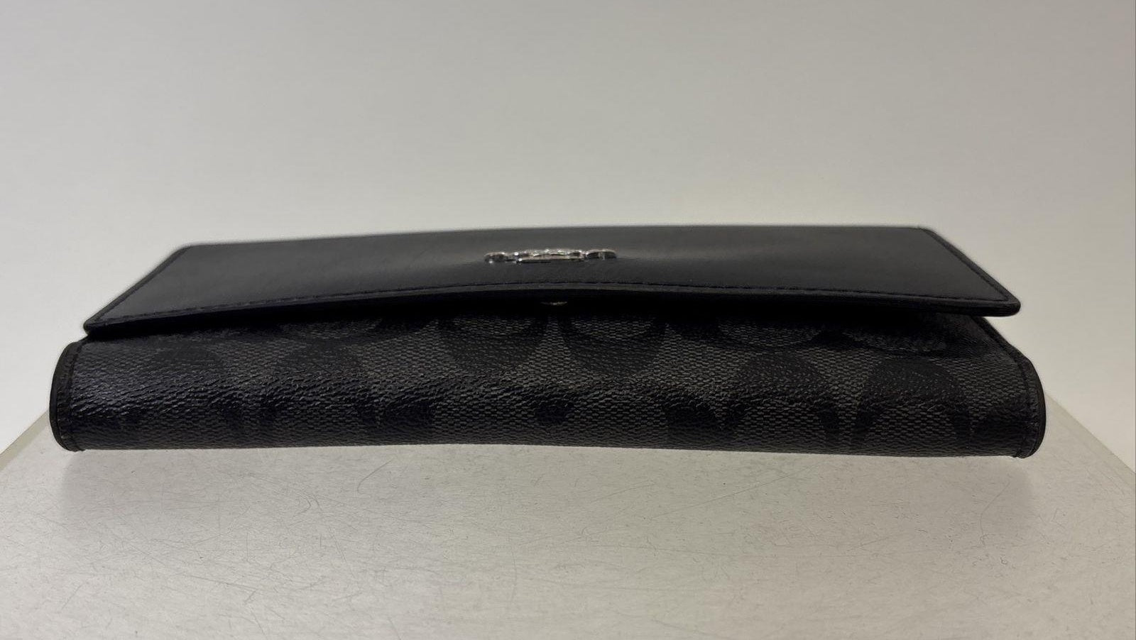Coach Black Leather Signature Canvas Slim Snap Wallet