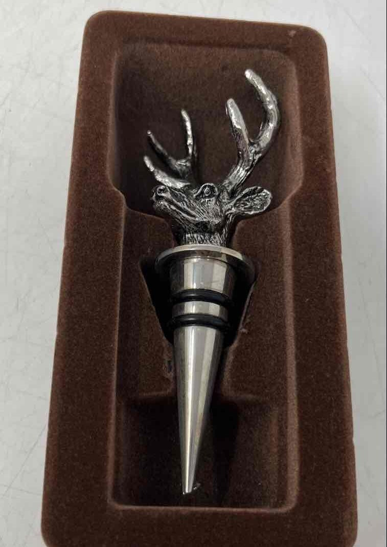 AGE REVIEW Silver Tone Stag Head Wine Bottle Stopper with Gift Box Barware Bottle Cork