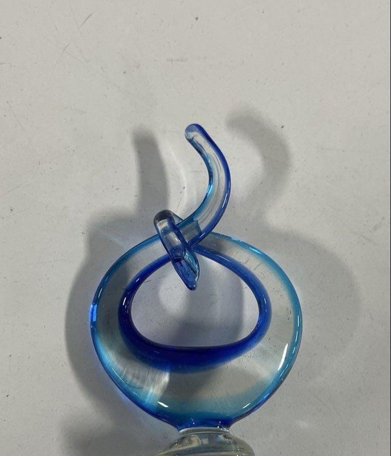 Murano-Style Blue Swirl Art Glass Bottle Stopper, Hand Blown Wine Stopper in Box