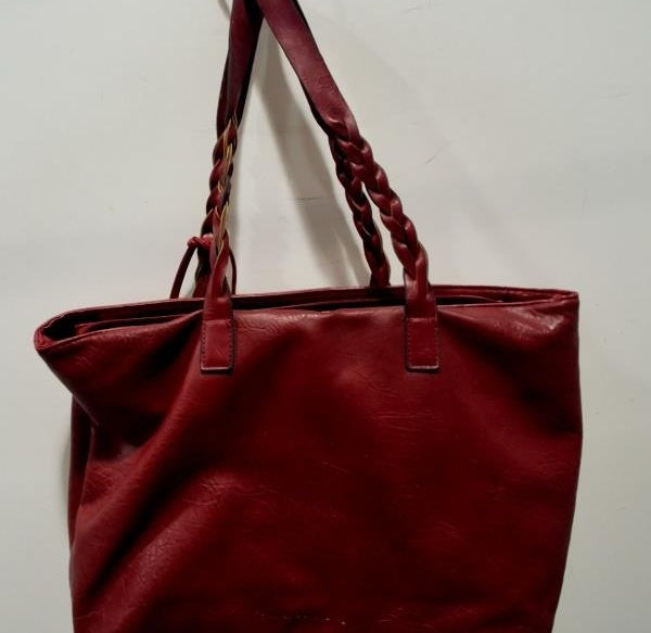 Weimeibaige Red Leather Tote Bag, Large Structured Shoulder Handbag with Braided Handles