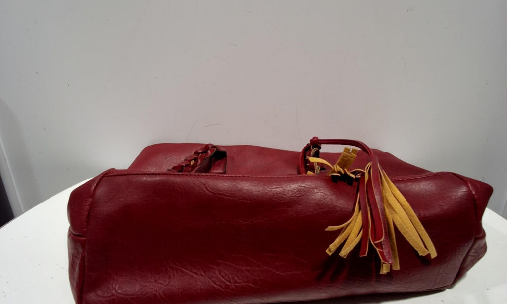 Weimeibaige Red Leather Tote Bag, Large Structured Shoulder Handbag with Braided Handles