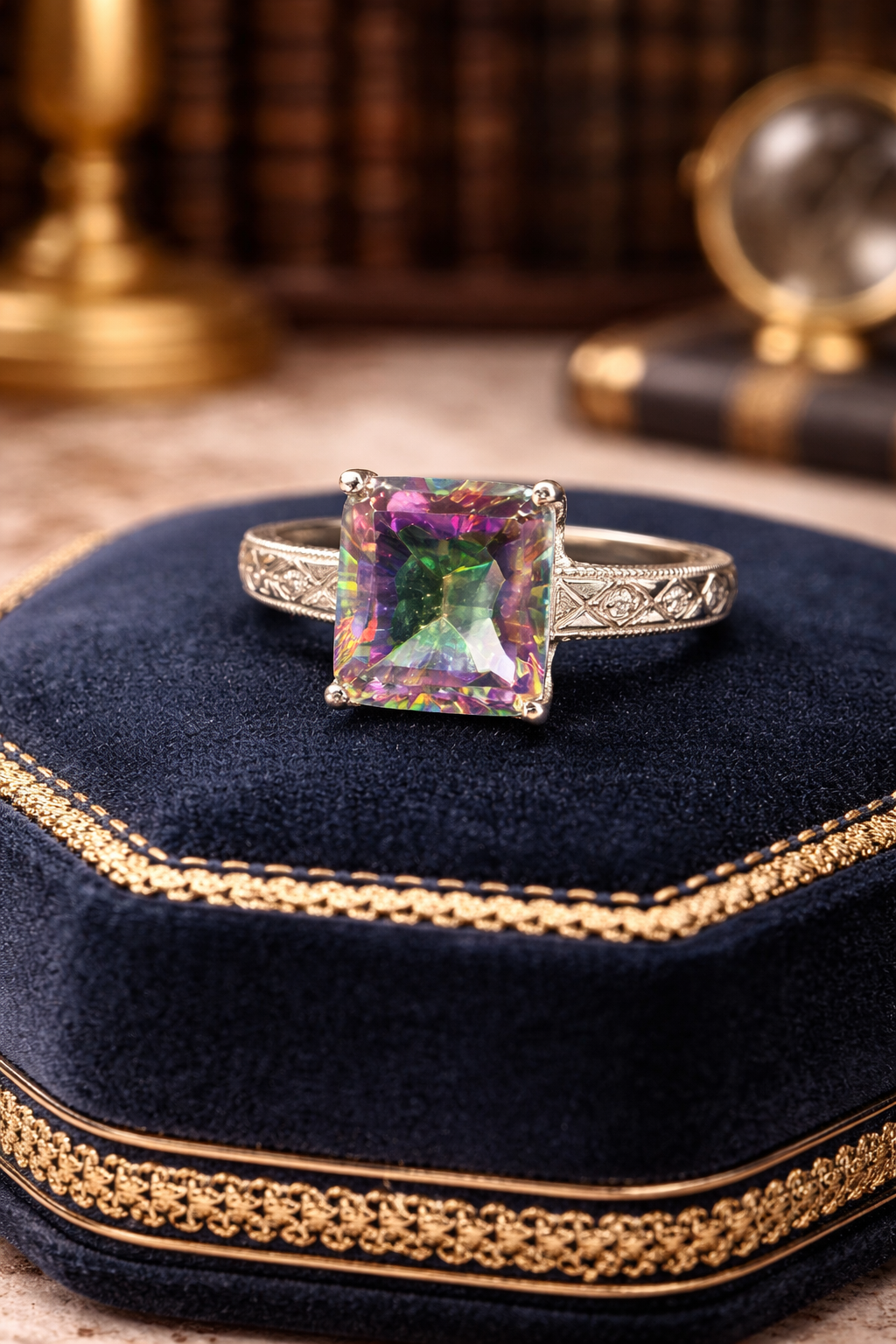 Sterling Silver Mystic Quartz Ring | Peacock Rainbow Faceted Stone | Size 8 Statement Ring