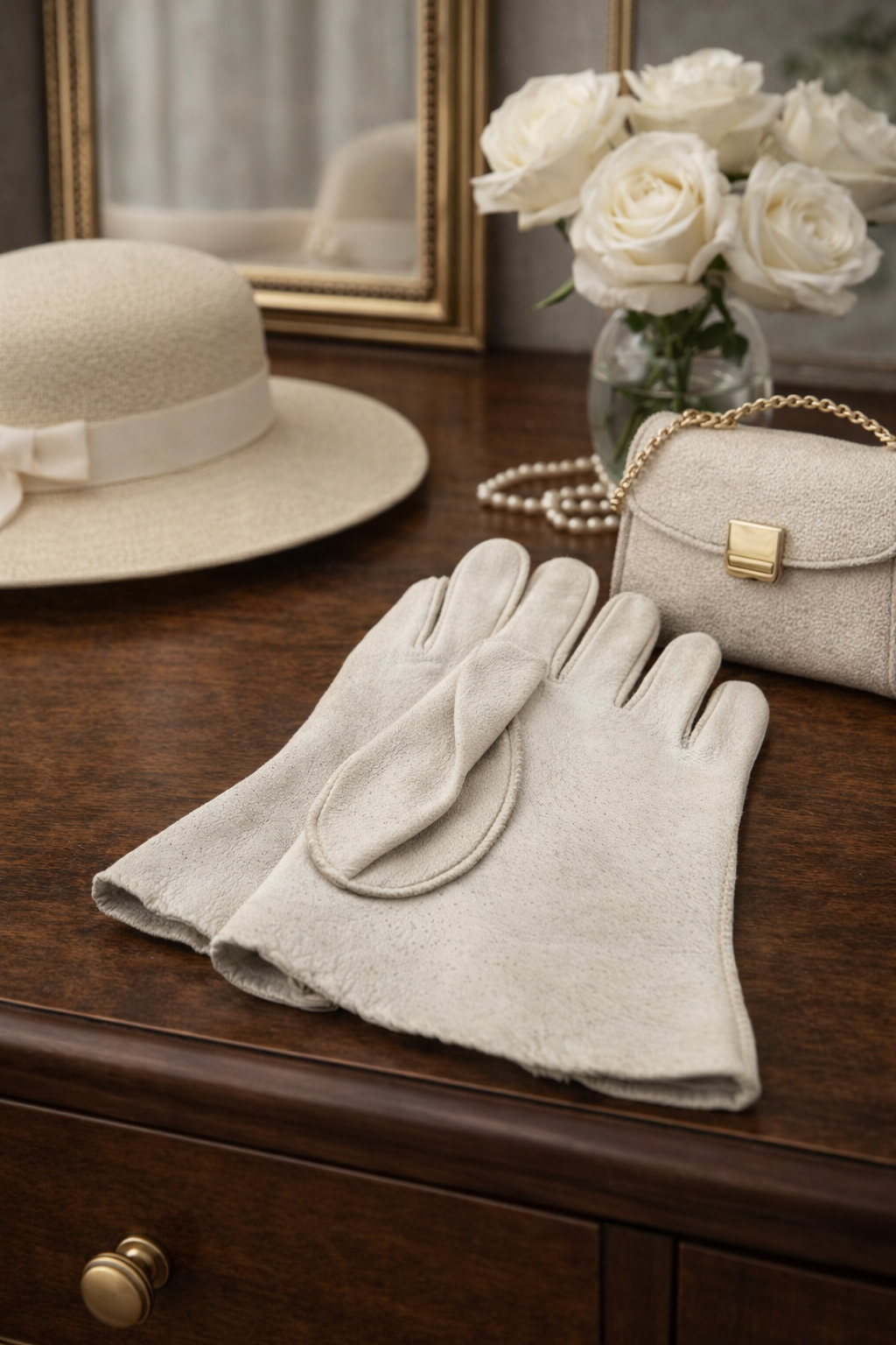Vintage Genuine Deerskin Leather Ladies Gloves | Cream Dress Gloves Size 6½