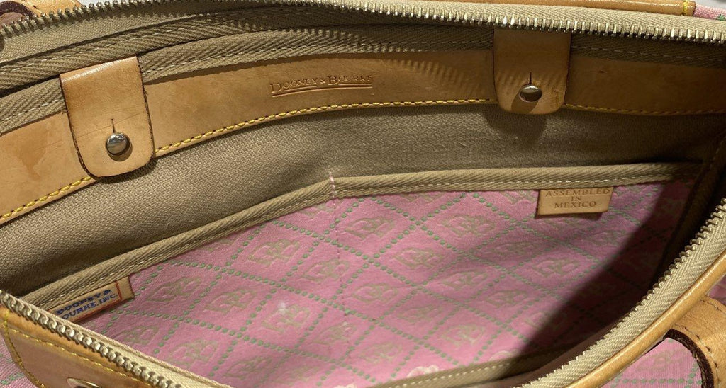 Early 2000s Dooney & Bourke Pink Signature DB Canvas Barrel Shoulder Bag
