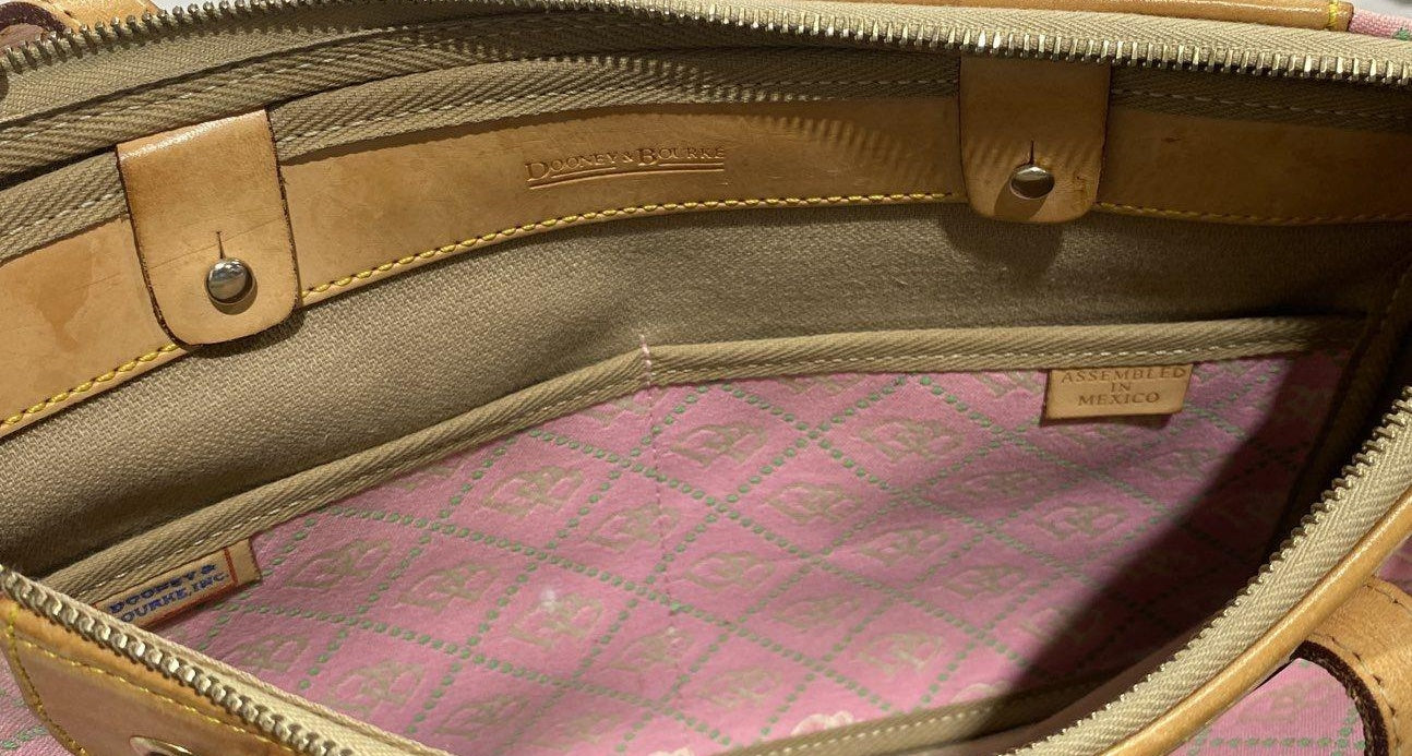 Early 2000s Dooney & Bourke Pink Signature DB Canvas Barrel Shoulder Bag