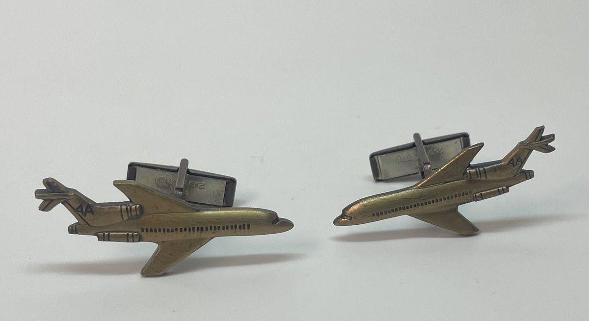 Bronze-tone airplane cufflinks and matching tie clip set, view 4