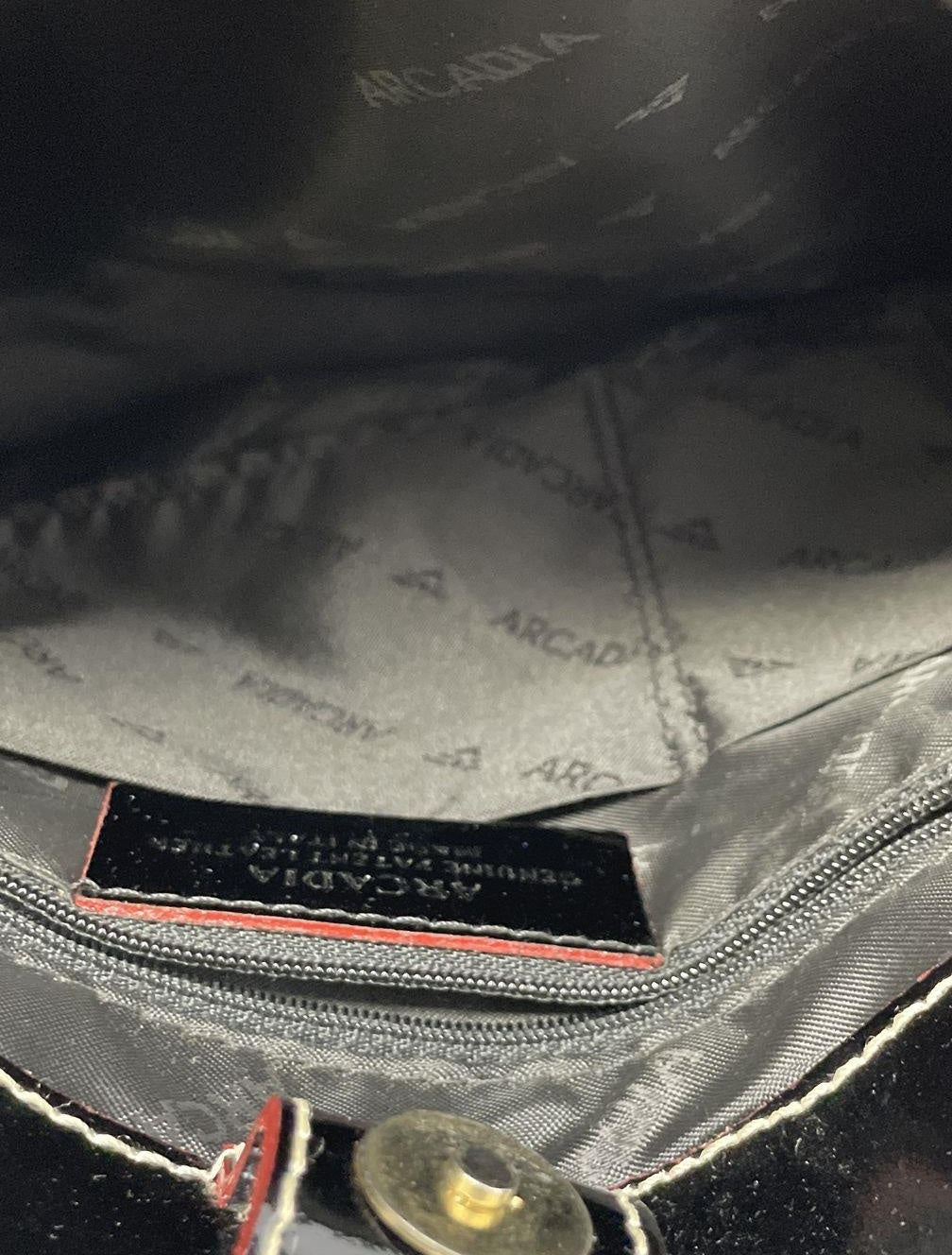 Arcadia Black Patent Leather Shoulder Bag, Embossed Designer Tote with Interior Pockets