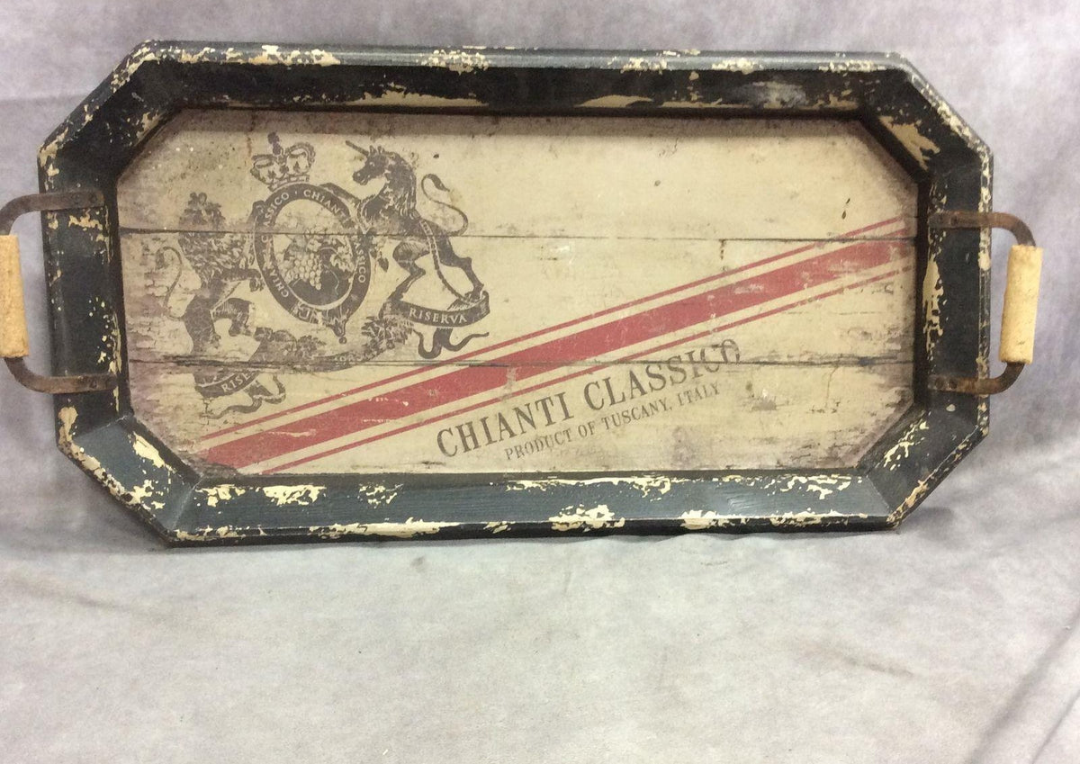 Rustic distressed Chianti Classico double handle serving tray with dark painted border, view 2