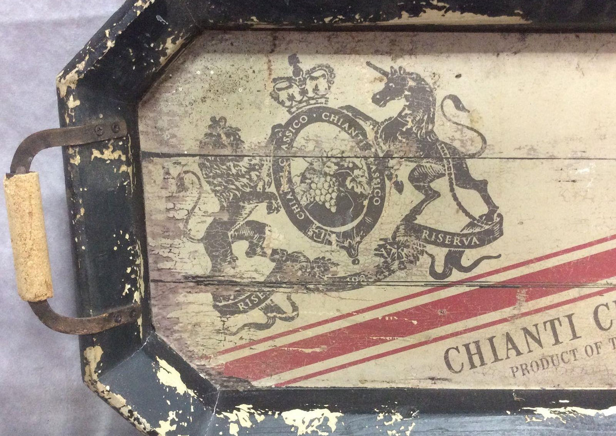 Rustic distressed Chianti Classico double handle serving tray with dark painted border, view 3