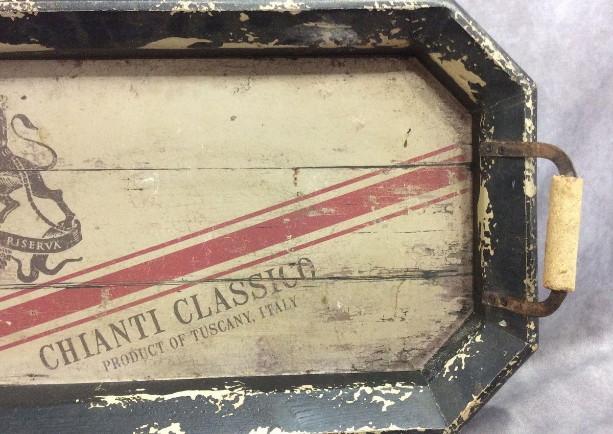 Rustic distressed Chianti Classico double handle serving tray with dark painted border, view 4