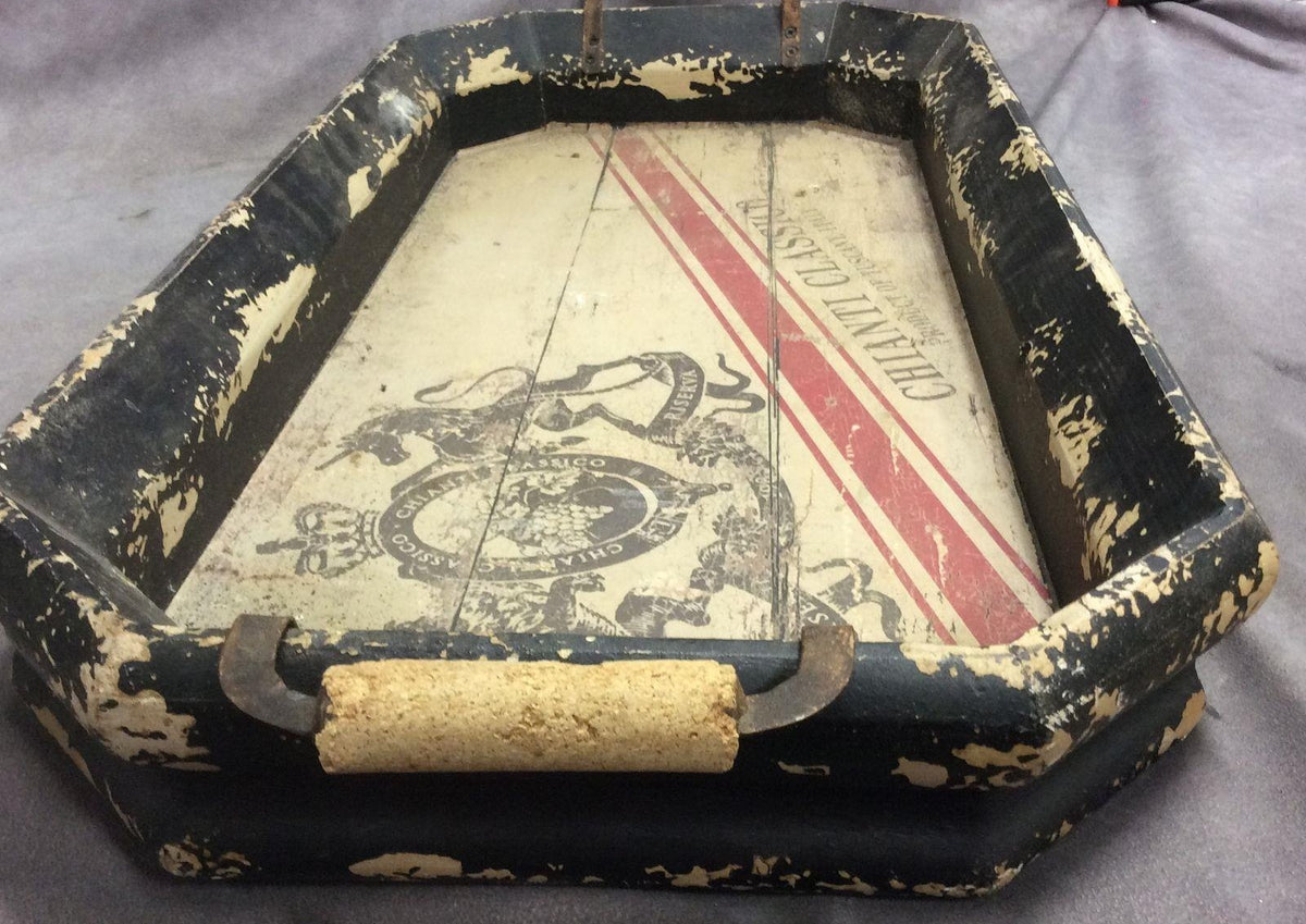 Rustic distressed Chianti Classico double handle serving tray with dark painted border, view 5