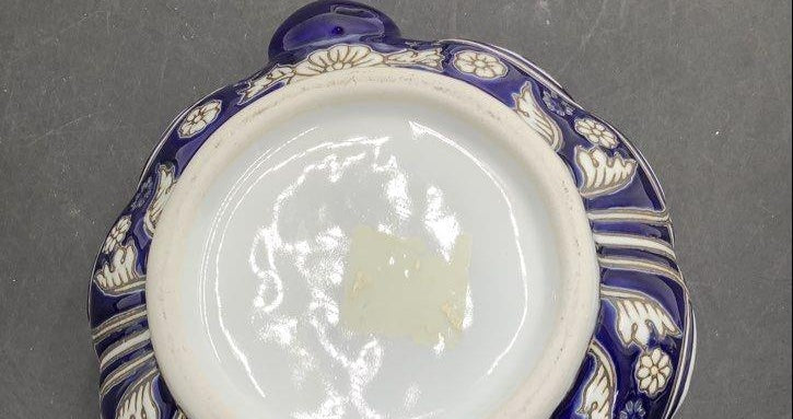Vintage Cobalt Blue Floral Ceramic Teapot Porcelain Tea Pot with Lidded Finial