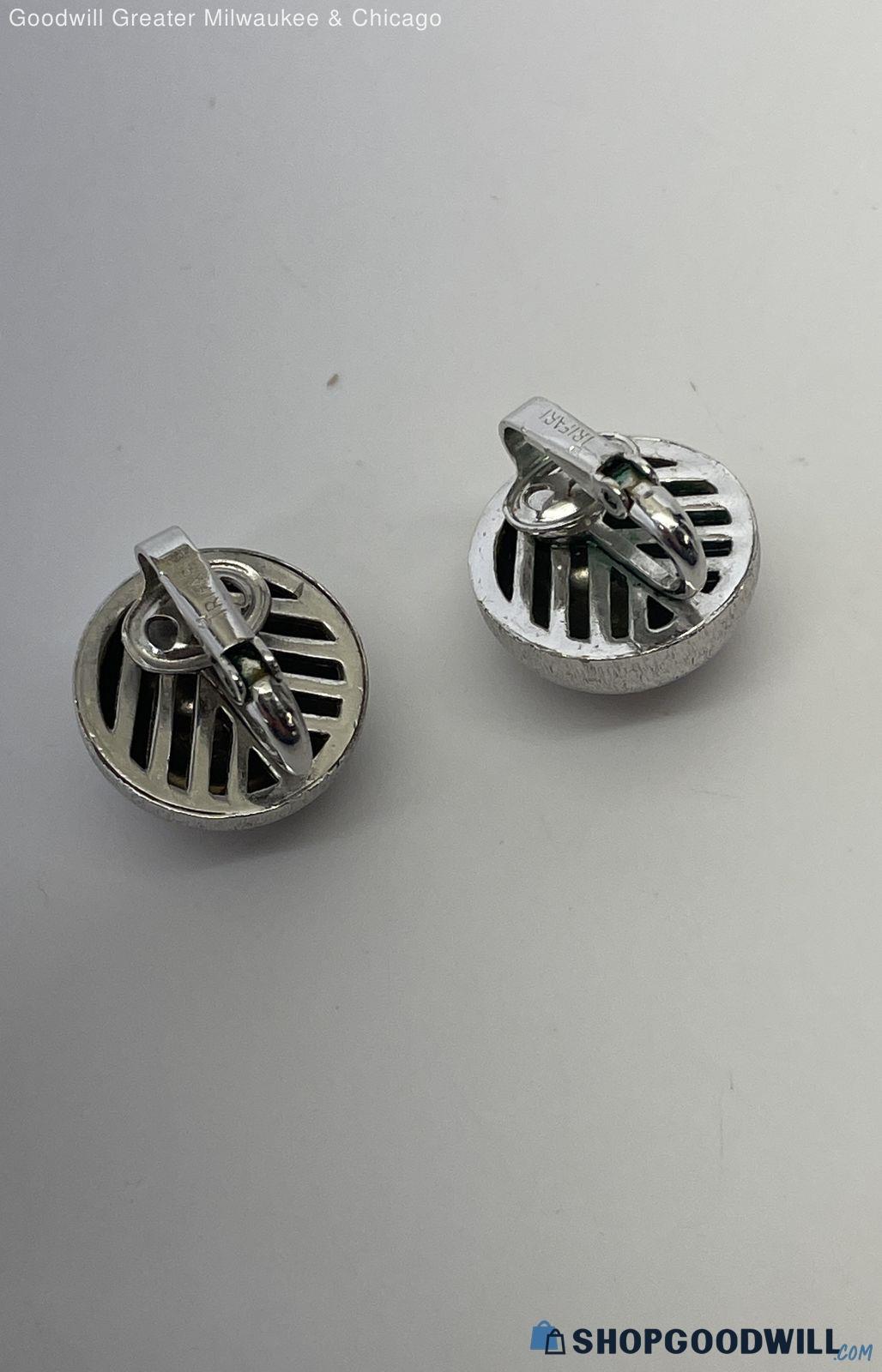 Silver-tone smooth polished button clip-on earrings, view 3