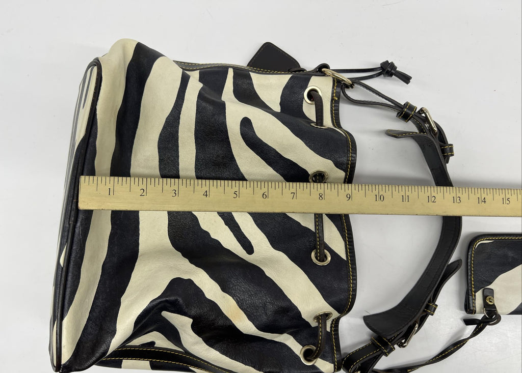 Dooney and Bourke Zebra Print Bucket Bag with Red Interior, Animal Print Shoulder Hobo Purse