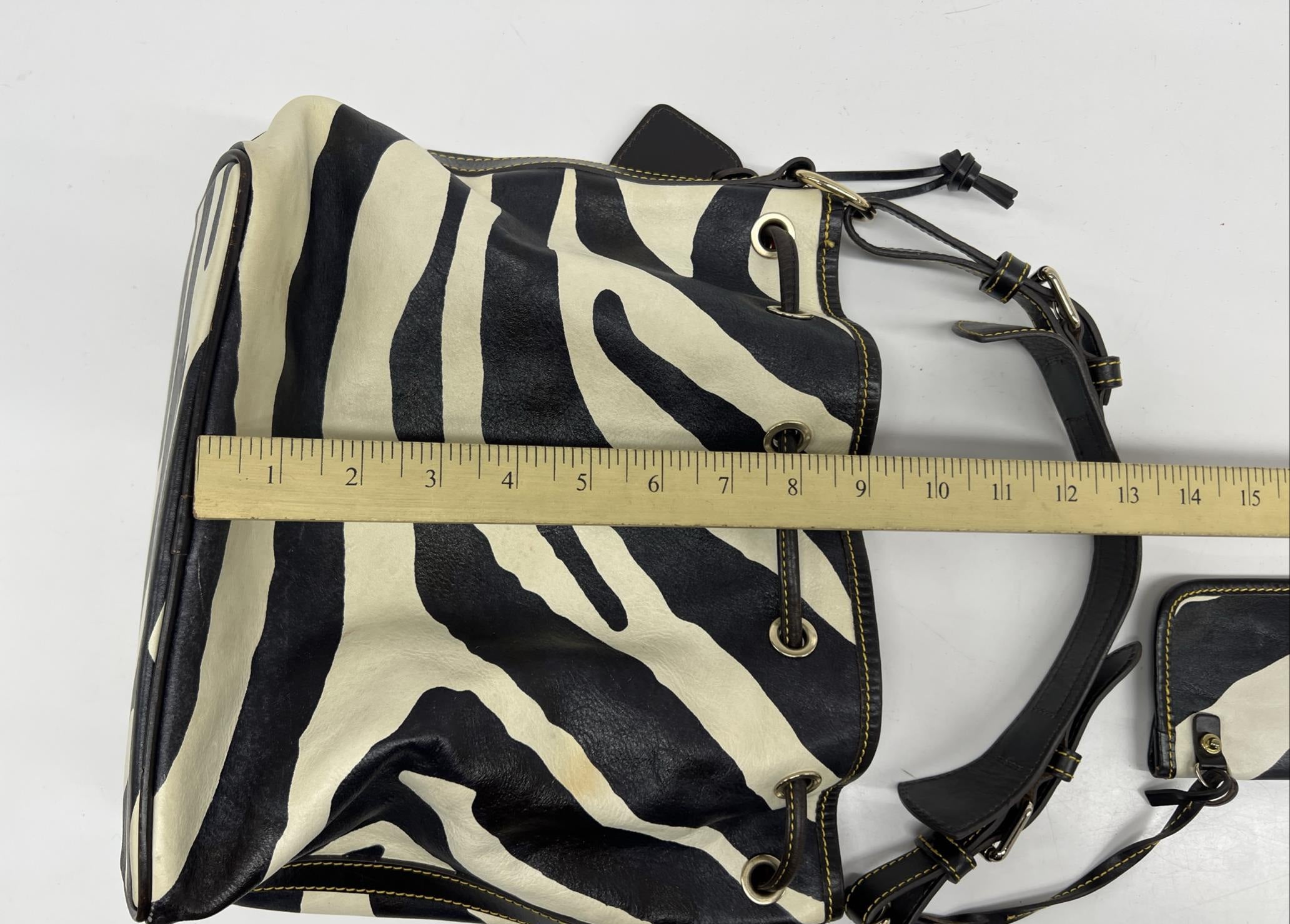 Dooney and Bourke Zebra Print Bucket Bag with Red Interior, Animal Print Shoulder Hobo Purse