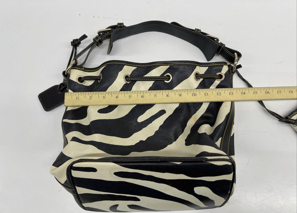 Dooney and Bourke Zebra Print Bucket Bag with Red Interior, Animal Print Shoulder Hobo Purse