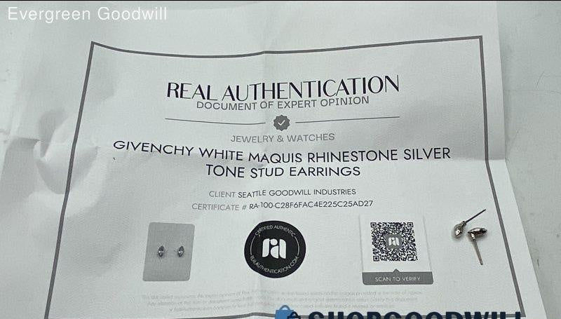 Silver-tone white marquise rhinestone stud earrings with Givenchy card and box, view 5