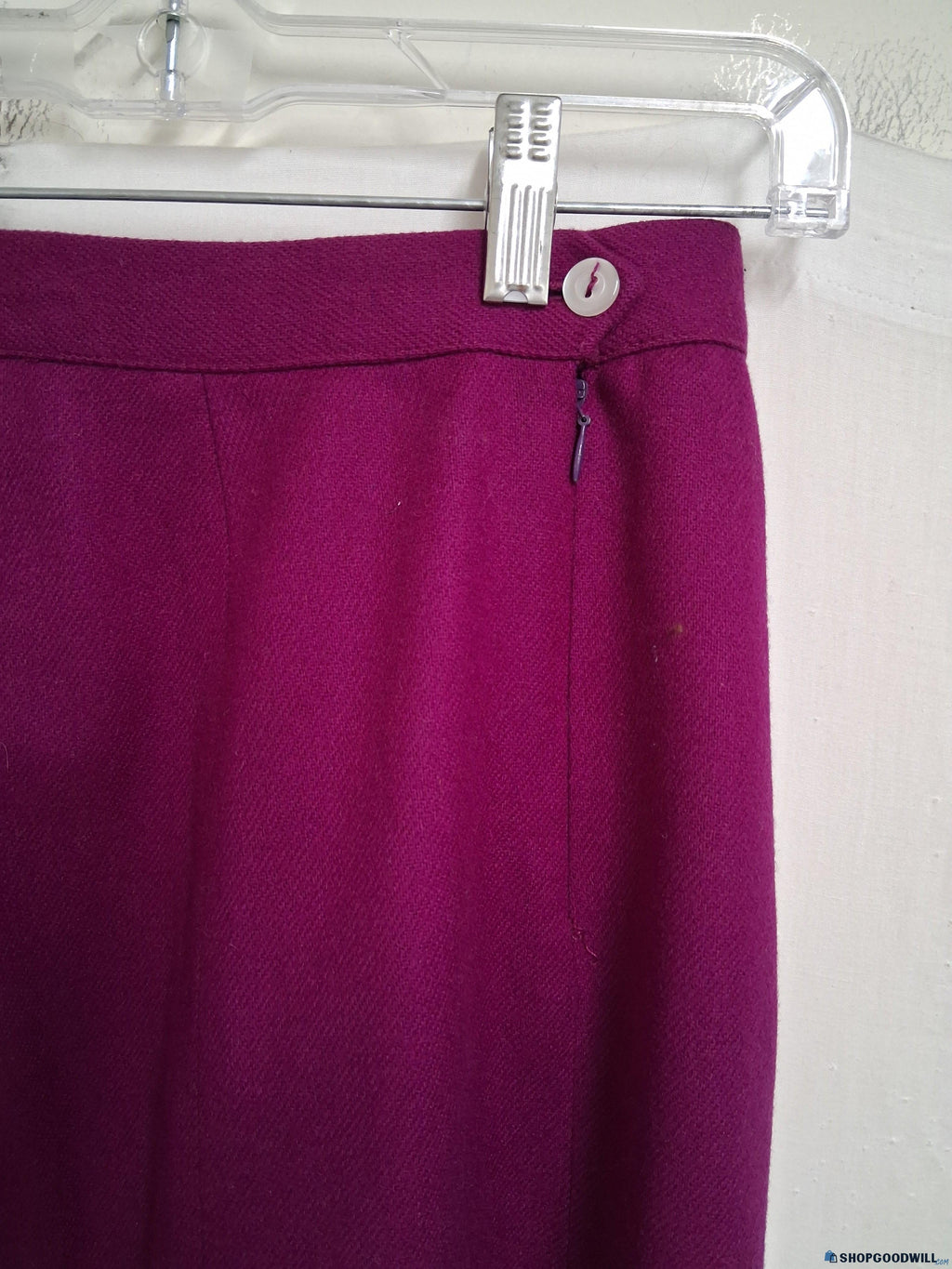 Women's Purple Magenta Pleated A-Line Wool Skirt with Side Button Closure