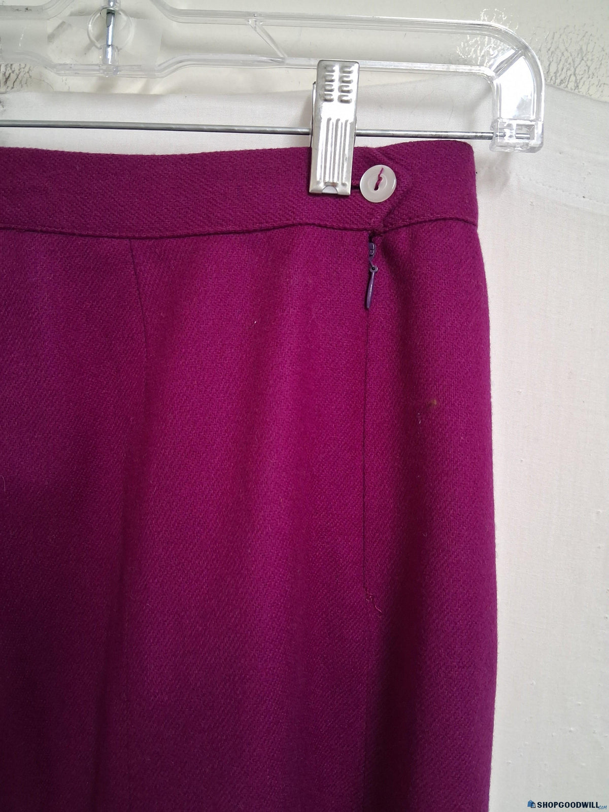 Purple magenta pleated A-line skirt with side button closure, view 2