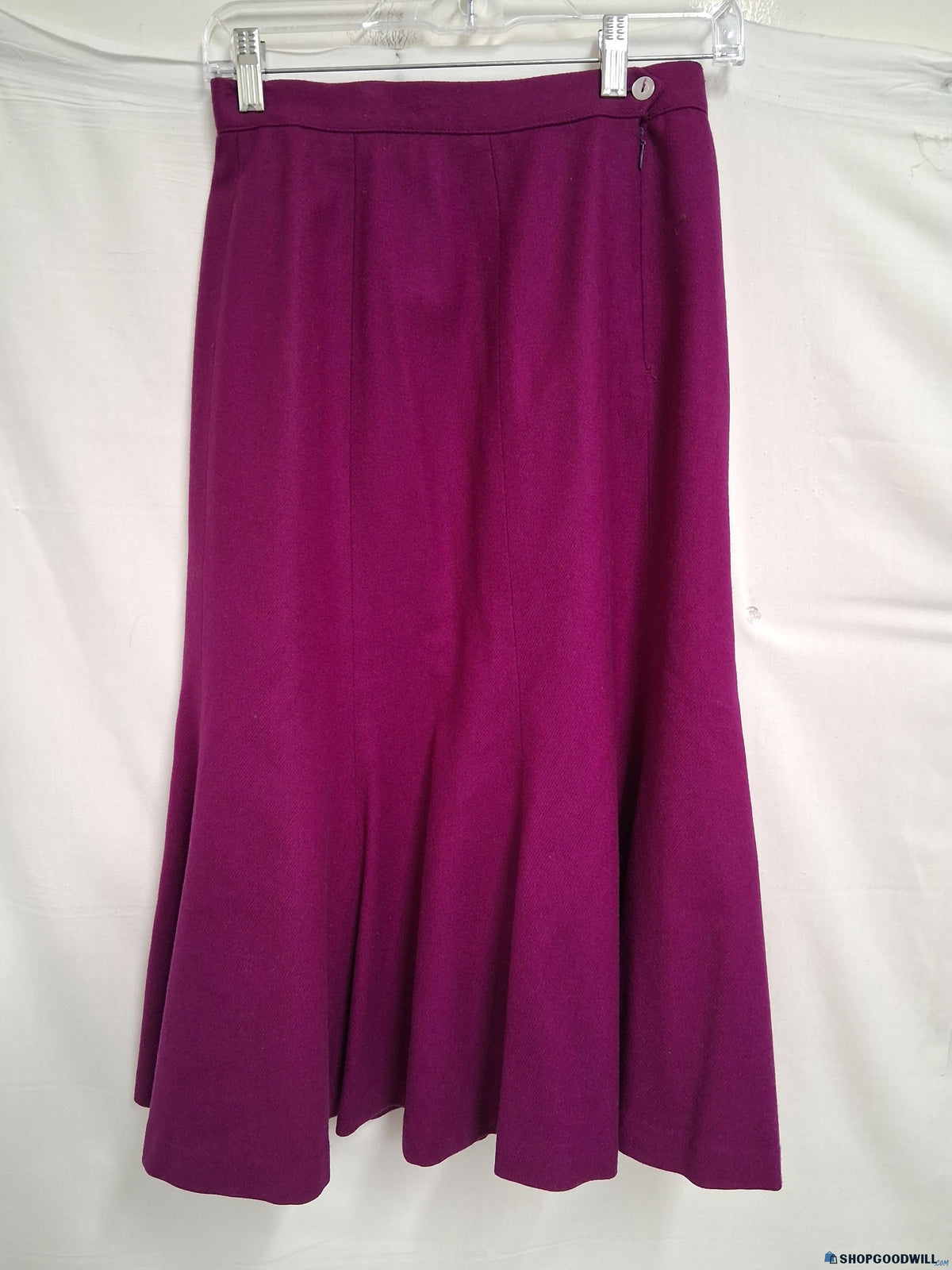Purple magenta pleated A-line skirt with side button closure, view 5