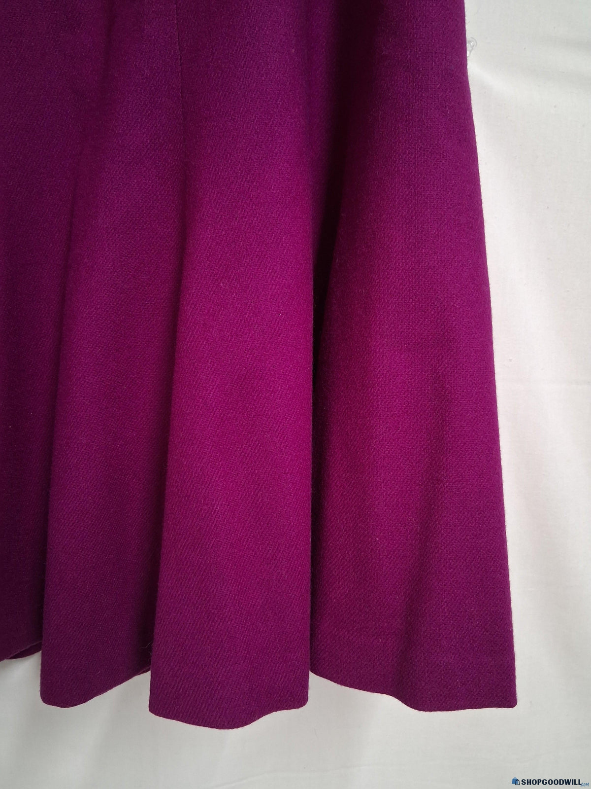 Purple magenta pleated A-line skirt with side button closure, view 6