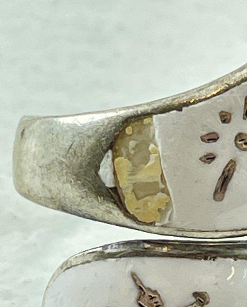 1940s–1960s Siam Sterling White Enamel Niello Mekala Goddess Size 6.75 Wrap Ring