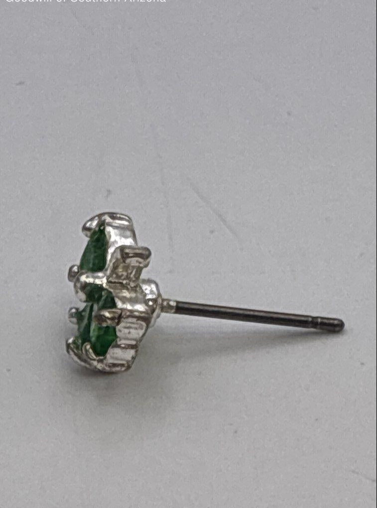 AGE REVIEW Silver Tone Green CZ Clover Earrings