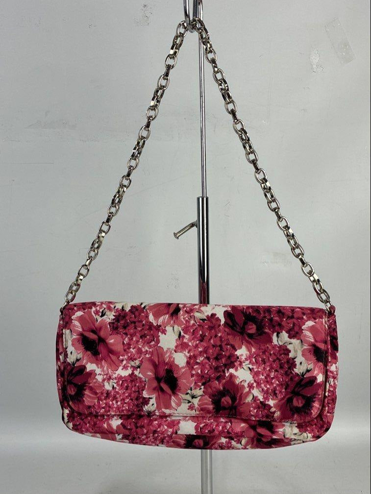 White House Black Market Pink Floral Beaded Evening Bag | Embellished Chain Strap Clutch Purse