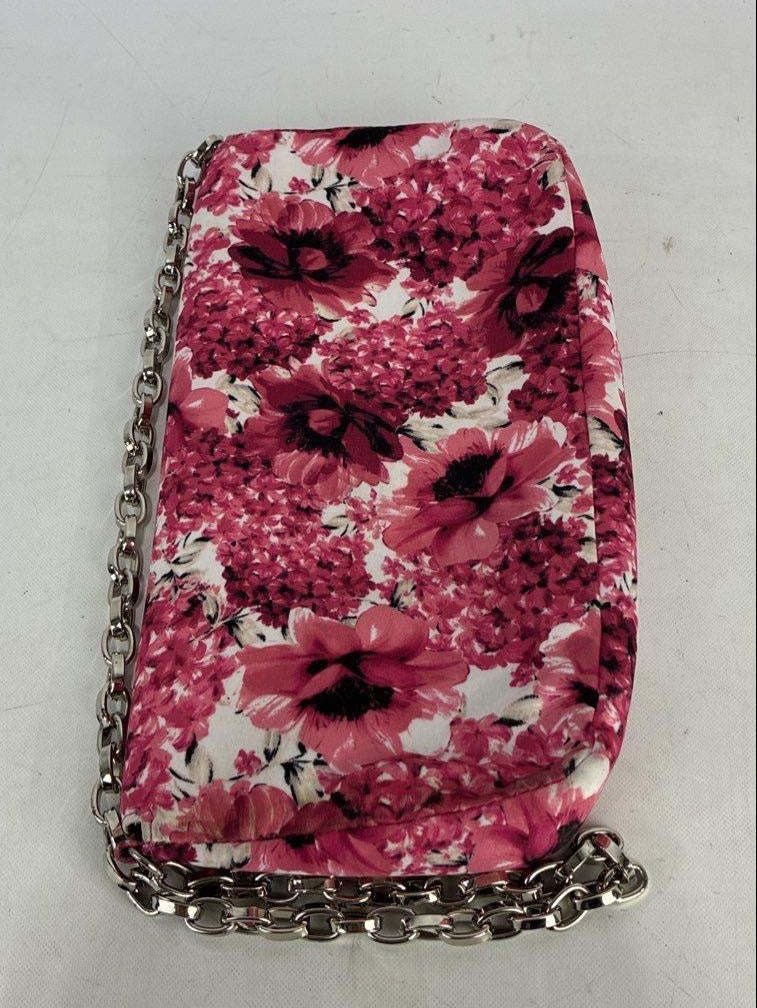 White House Black Market Pink Floral Beaded Evening Bag | Embellished Chain Strap Clutch Purse