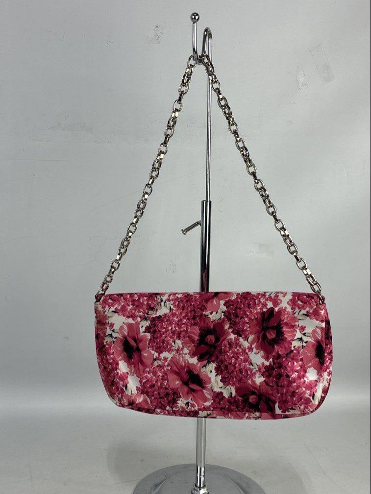 White House Black Market Pink Floral Beaded Evening Bag | Embellished Chain Strap Clutch Purse