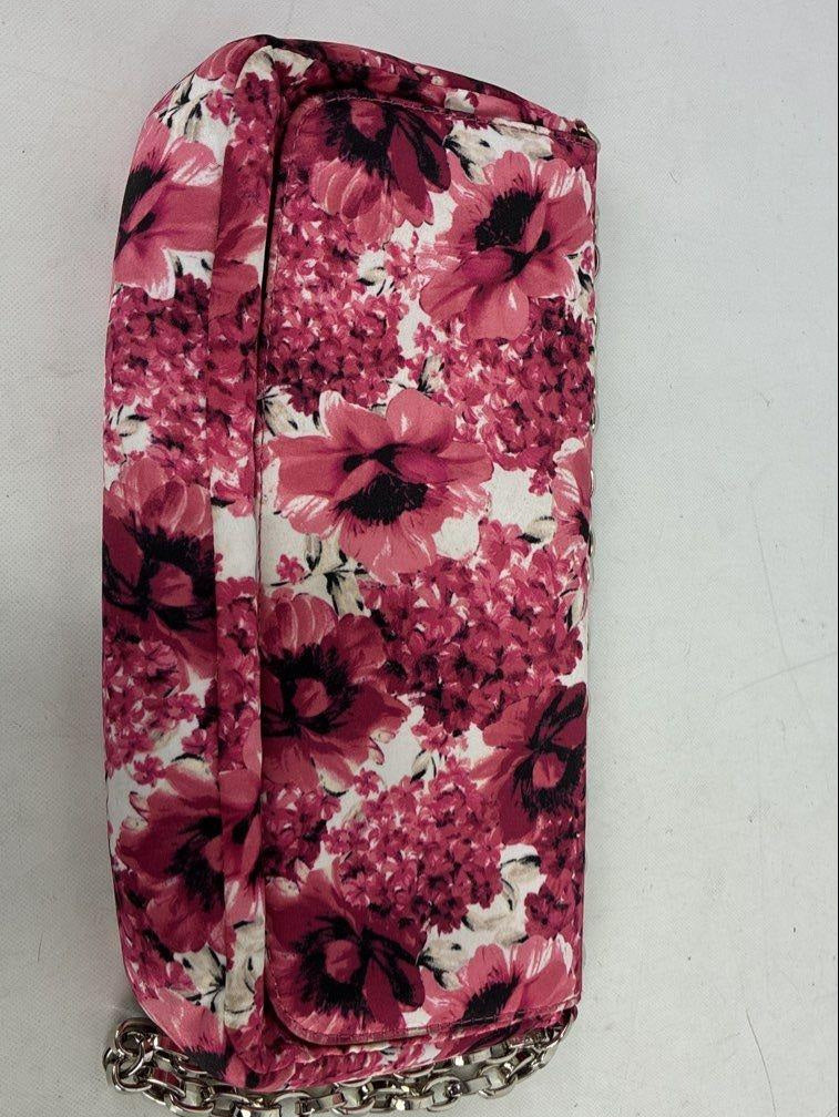 White House Black Market Pink Floral Beaded Evening Bag | Embellished Chain Strap Clutch Purse